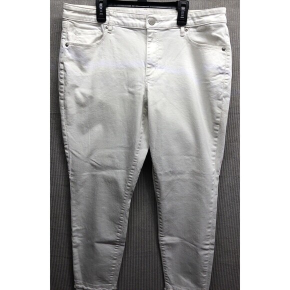 Ann Taylor Loft Denim Jeans Size 32/14 Curve Skinny White Raw Edge - Picture 1 of 16